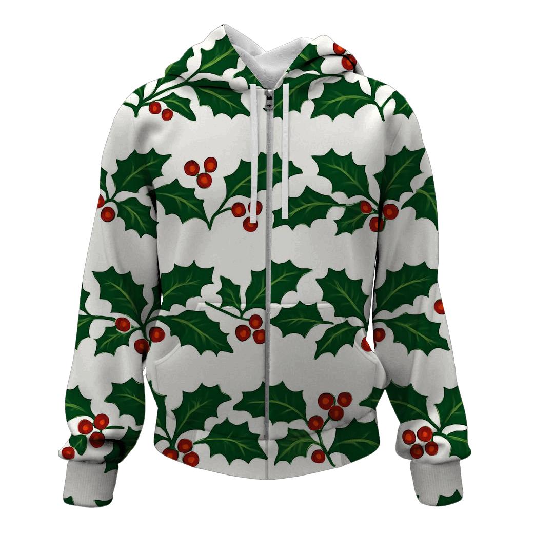 Green Holly Garland Wave On Snow White premium hoodies