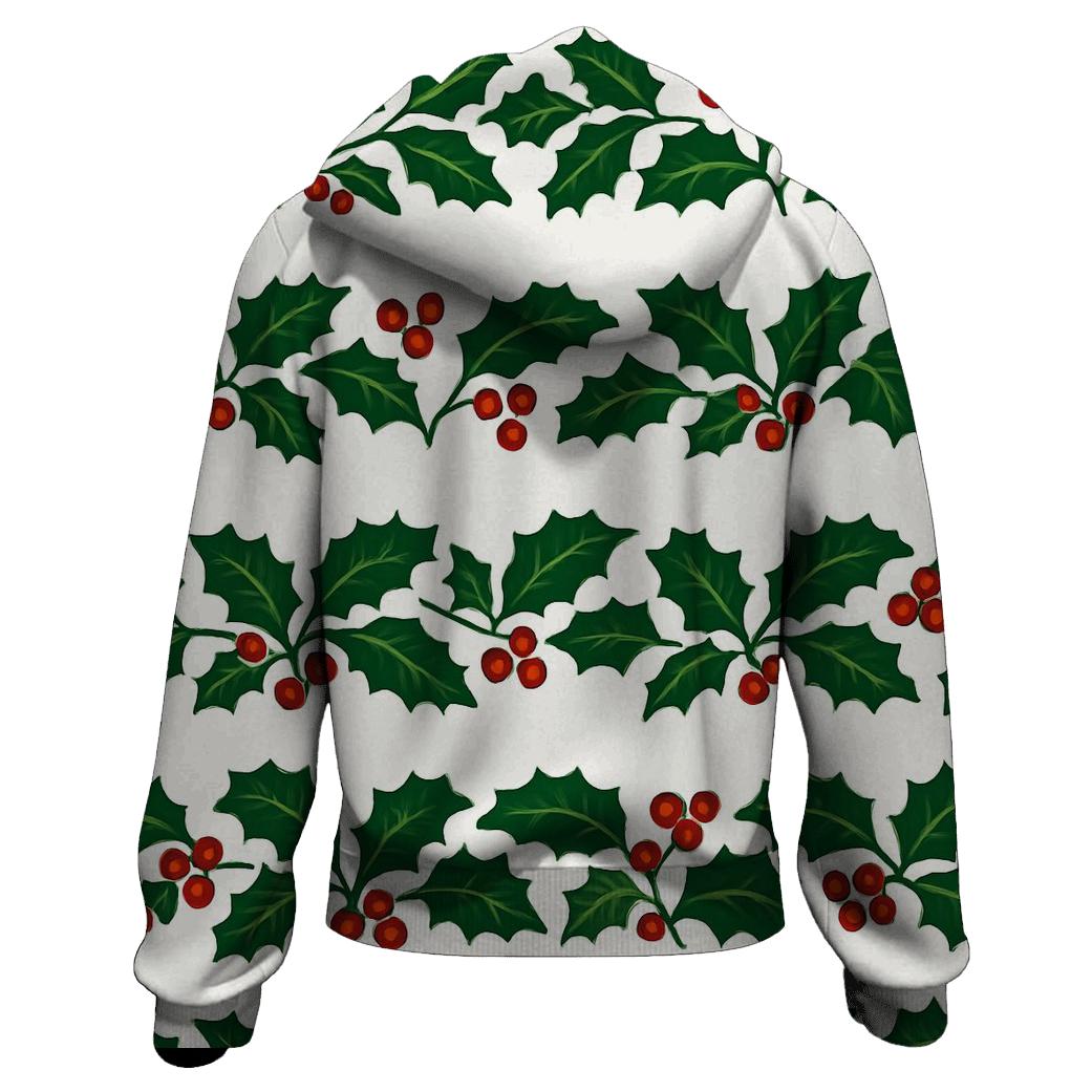 Green Holly Garland Wave On Snow White premium hoodies