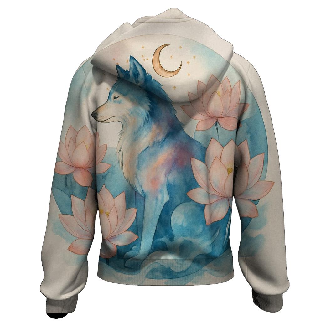 Celestial Lotus Moon Wolf custom hoodies