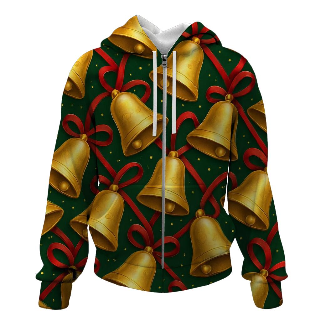 Golden Christmas Bells Tessellation On Forest Green pullover hoodies