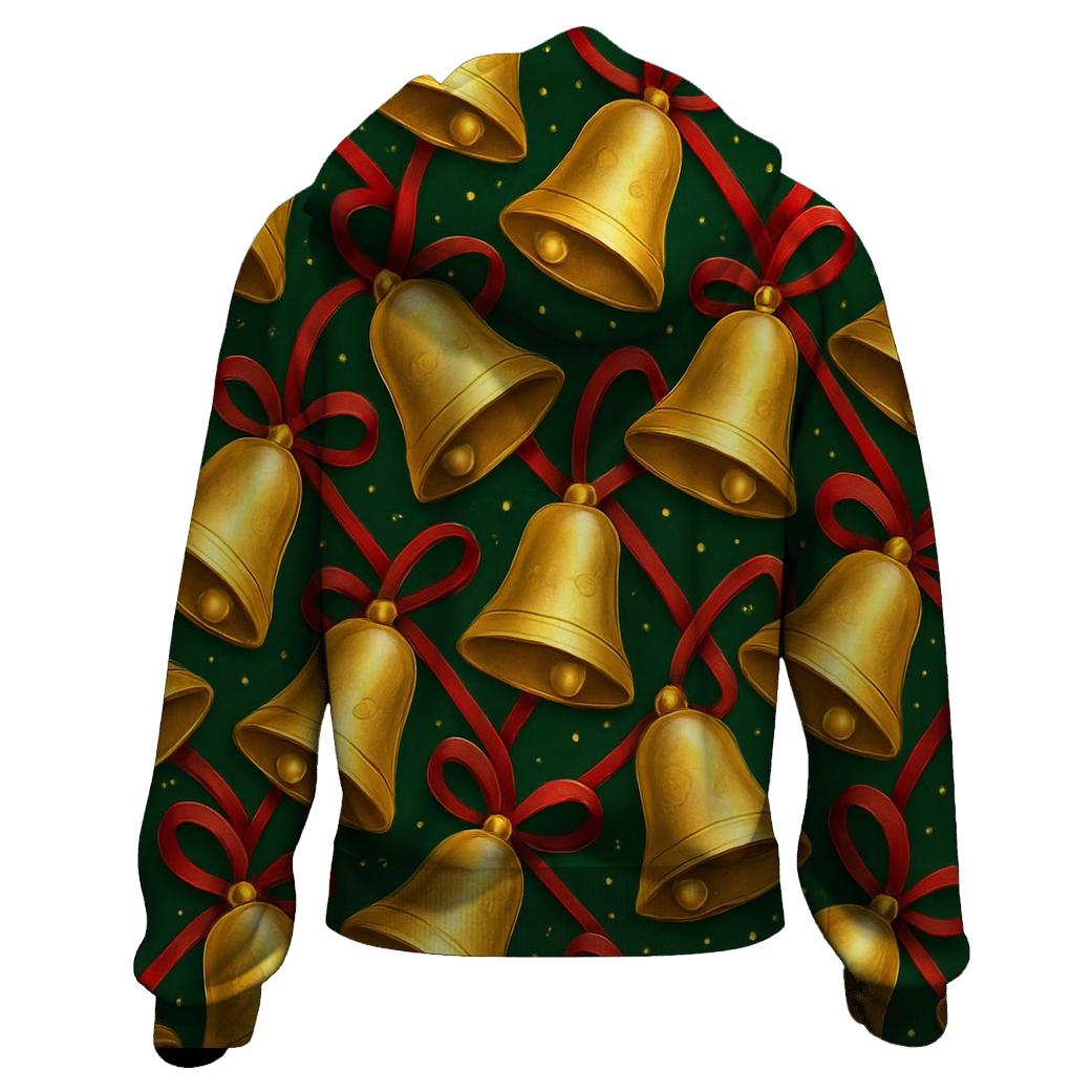 Golden Christmas Bells Tessellation On Forest Green pullover hoodies
