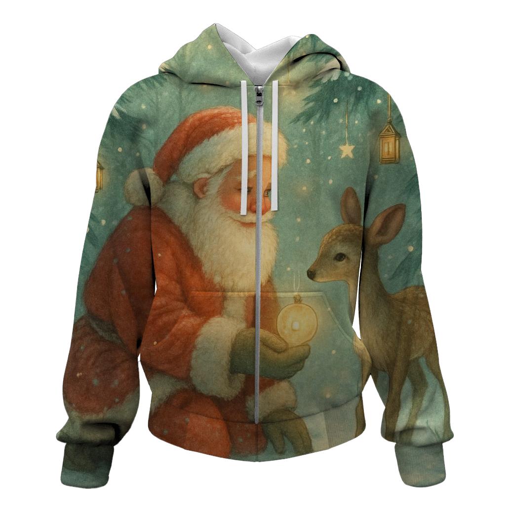 Frosted Forest Storybook Santa premium hoodies