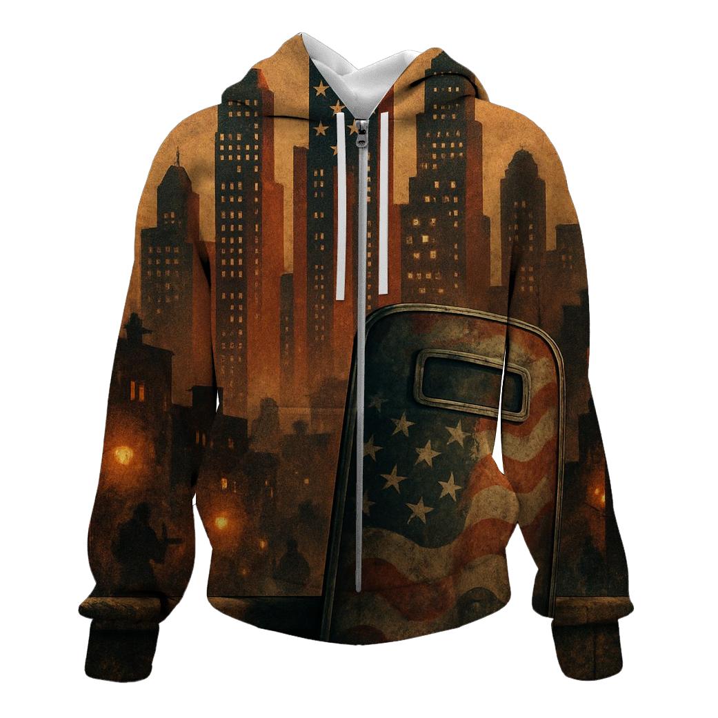 Urban Skyline Flag Shield printed hoodies