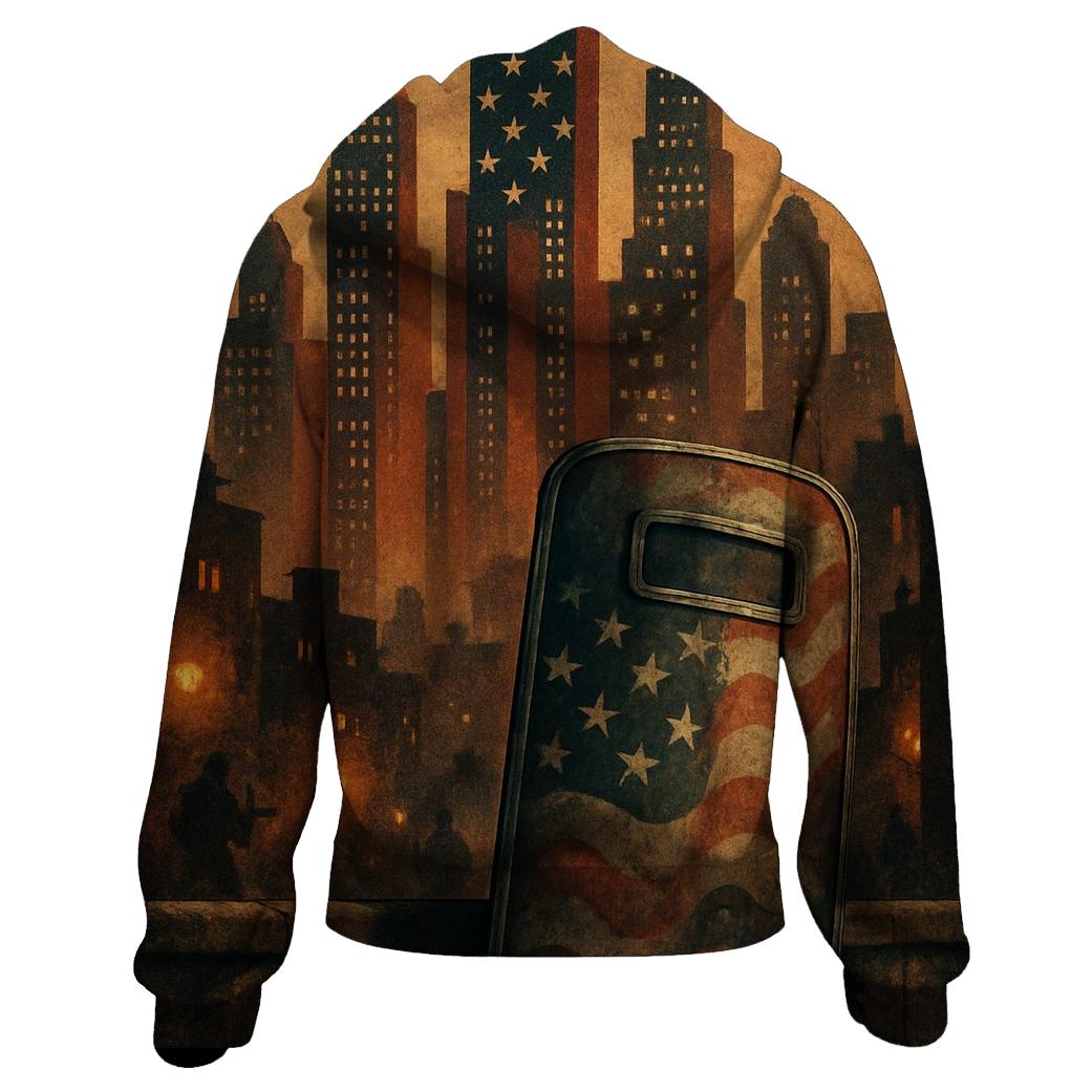 Urban Skyline Flag Shield printed hoodies