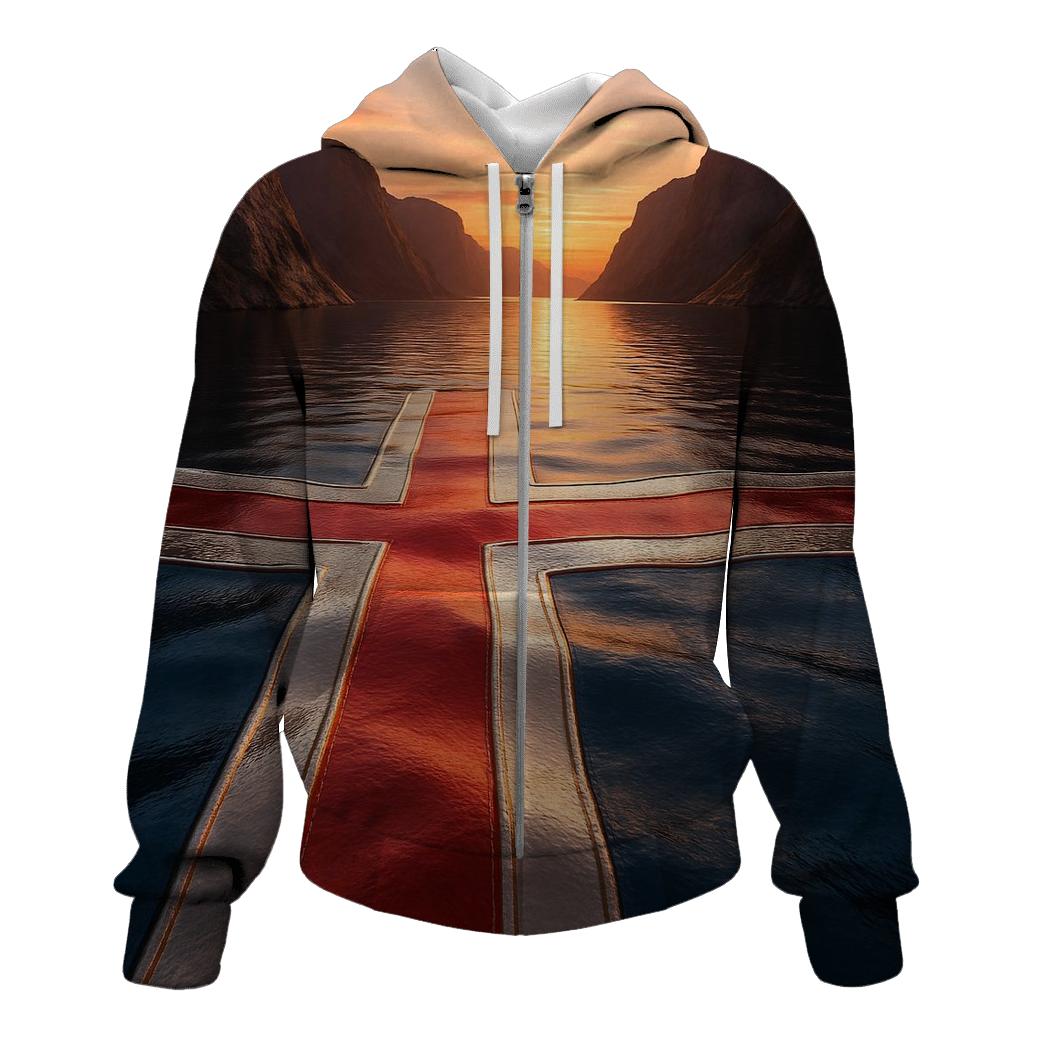 Norwegian Fjord Flag Reflections pullover hoodies