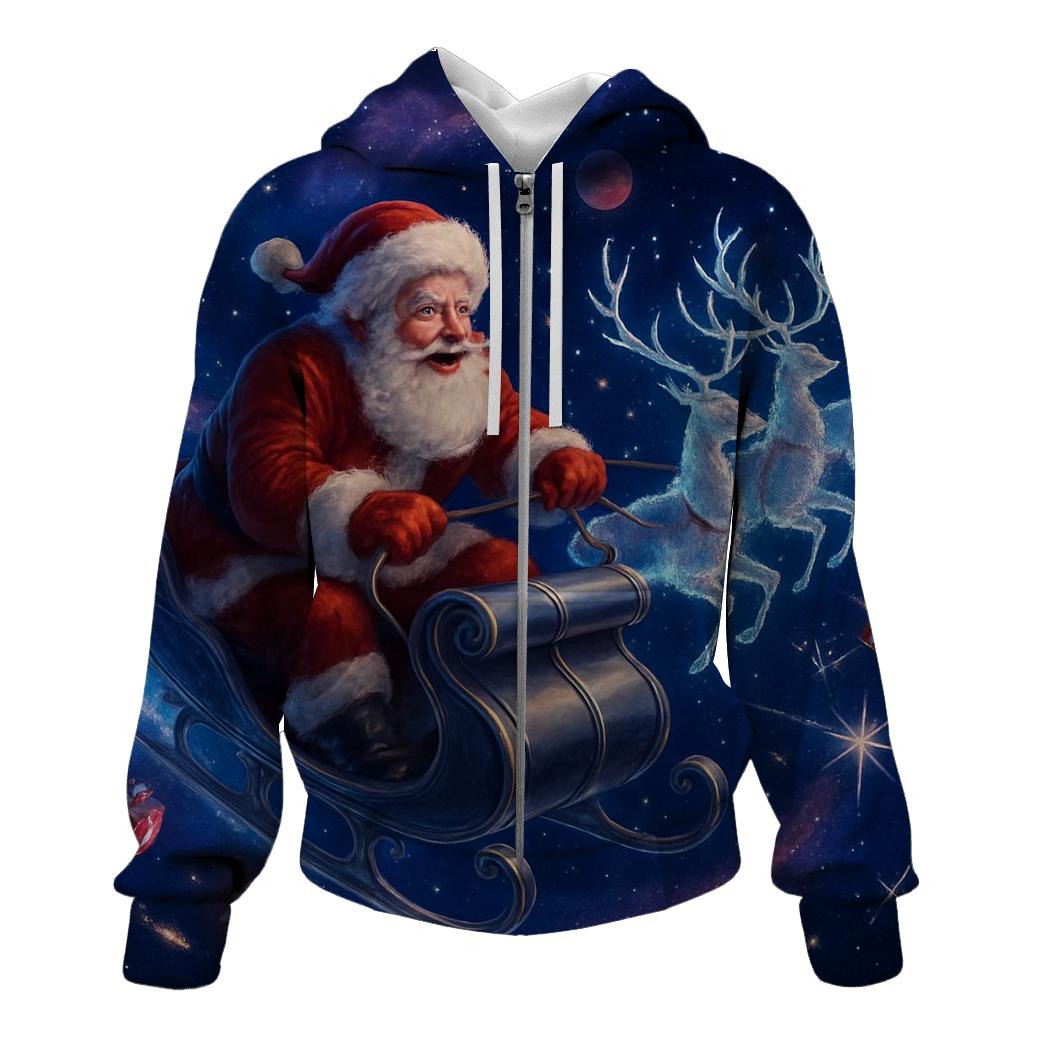 Cosmic Sleigh Santa Orbit embroidered hoodies