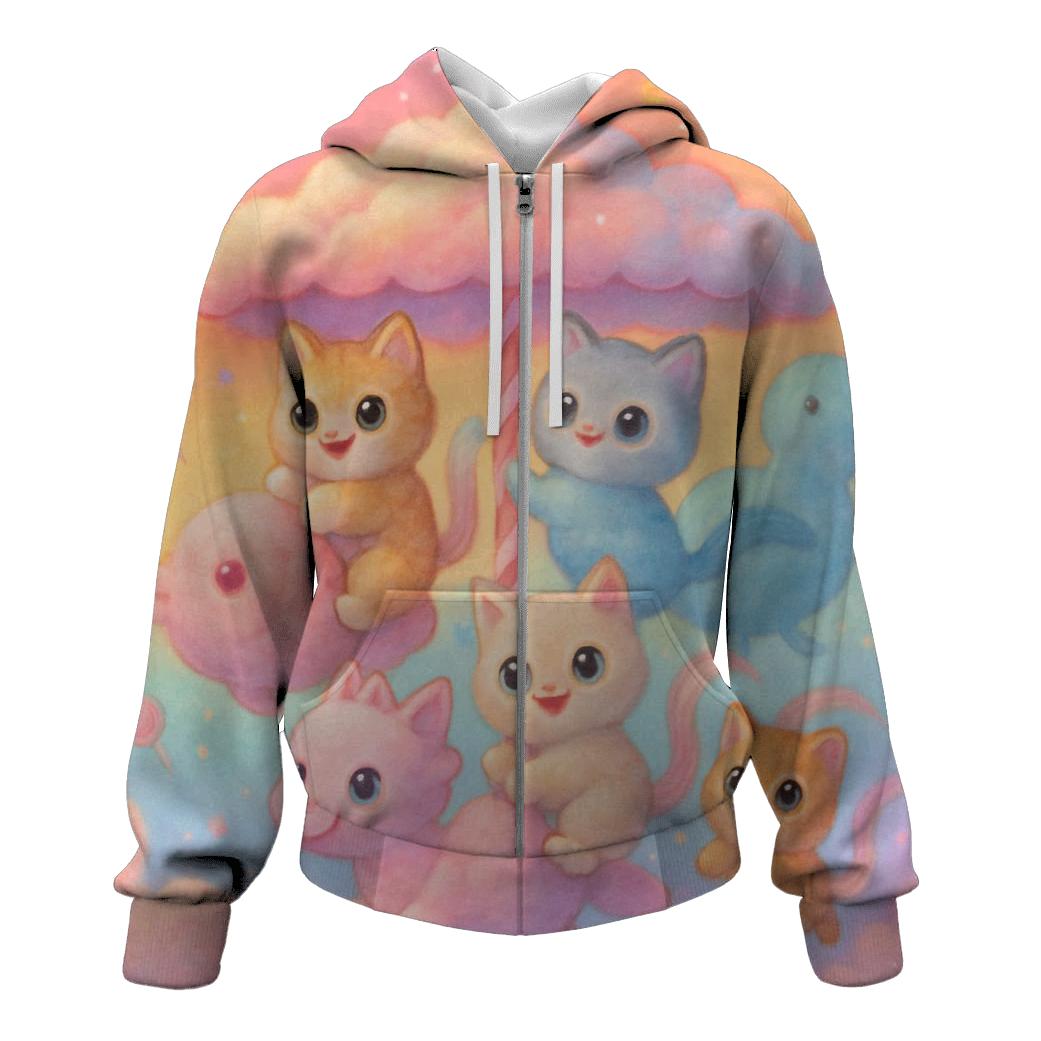 Candy Cloud Carousel Cats lightweight hoodies