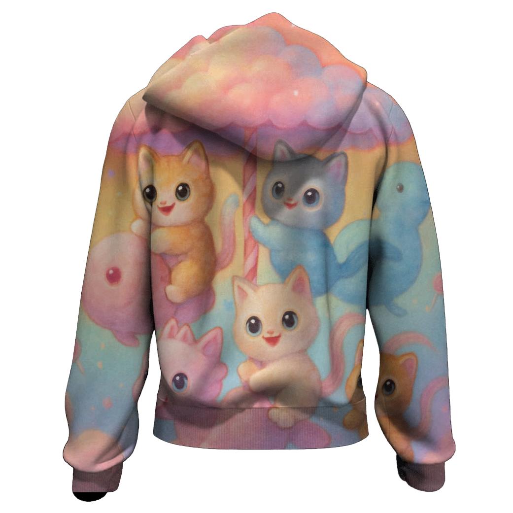 Candy Cloud Carousel Cats lightweight hoodies