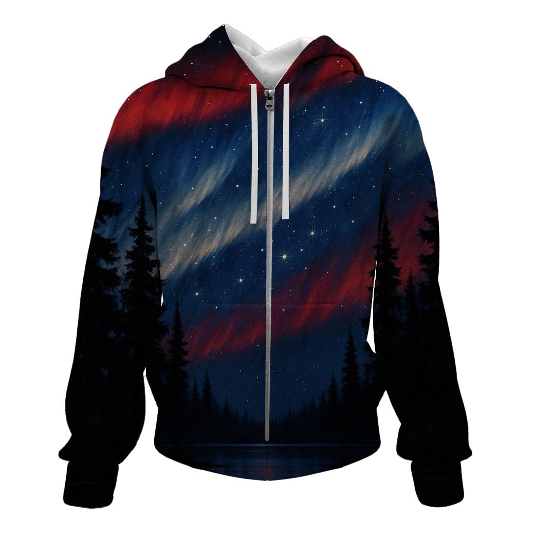 Patriotic Aurora Over Pine Ridge zip-up hoodies