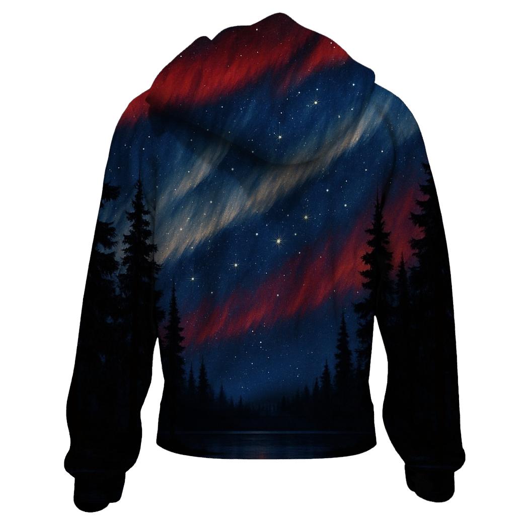 Patriotic Aurora Over Pine Ridge zip-up hoodies