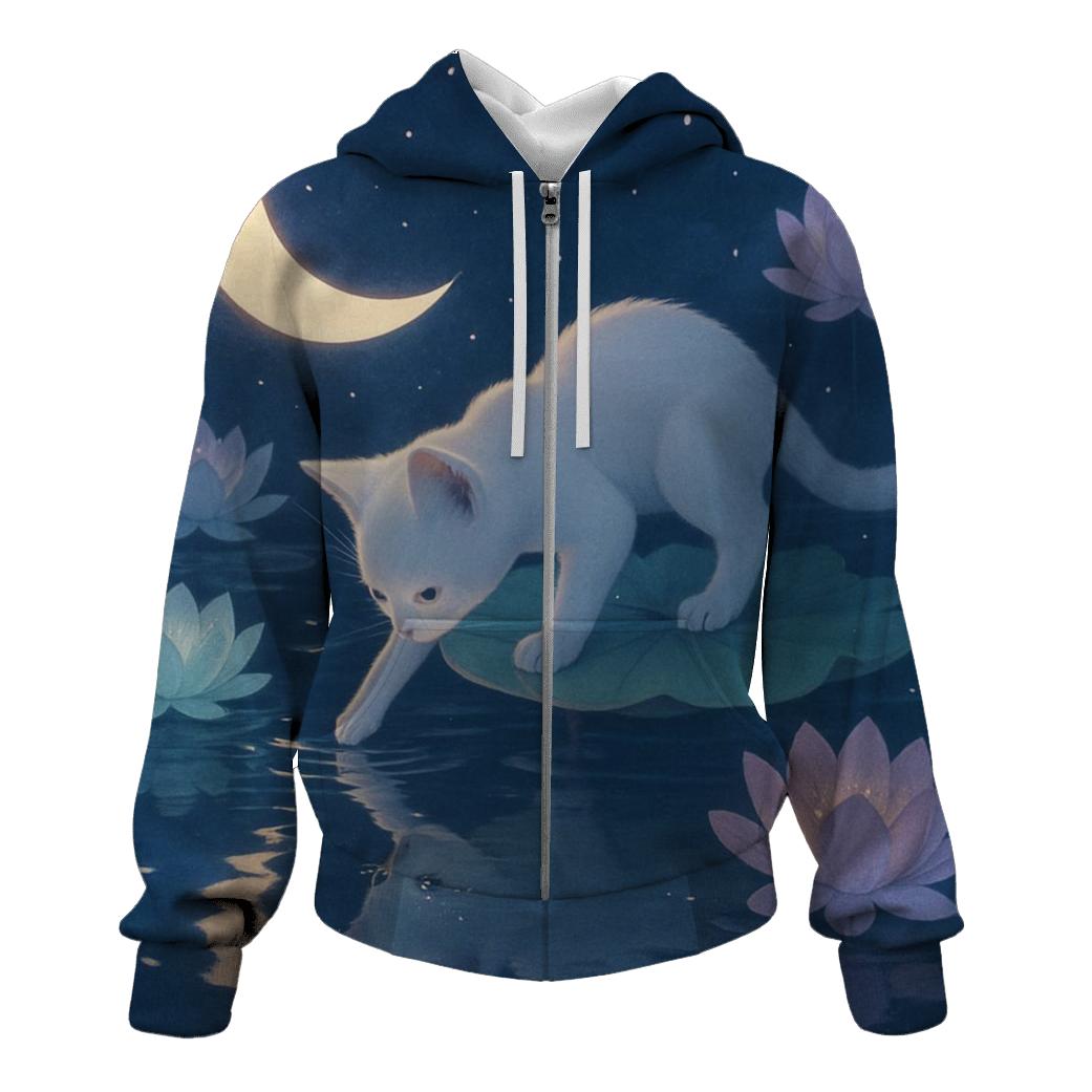 Lotus Pond Moon Whisper Cat heavyweight hoodies