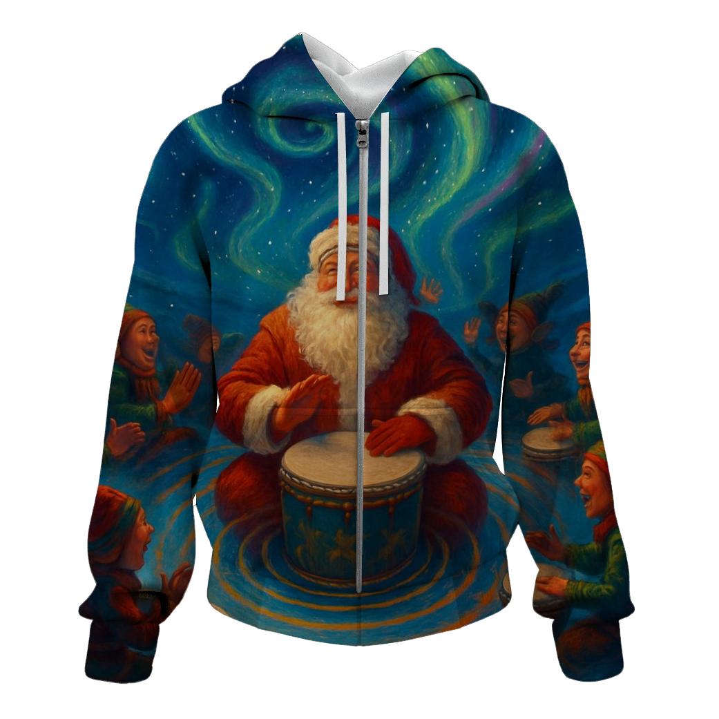 Northern Lights Drum Circle Santa graphic hoodies