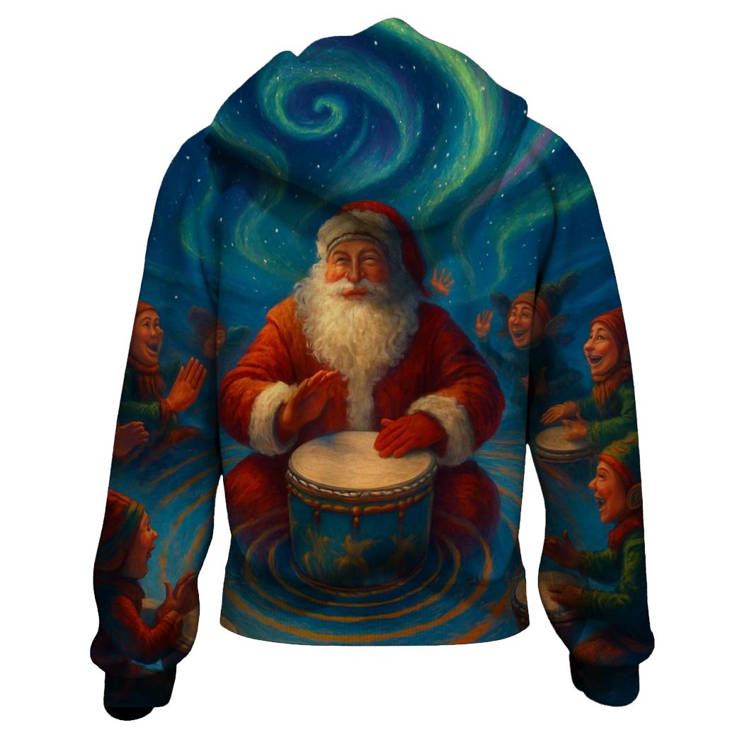 Northern Lights Drum Circle Santa graphic hoodies