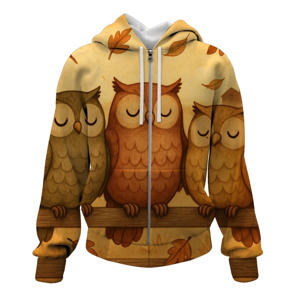 Thankful Owls On The Harvest Fence printed hoodies