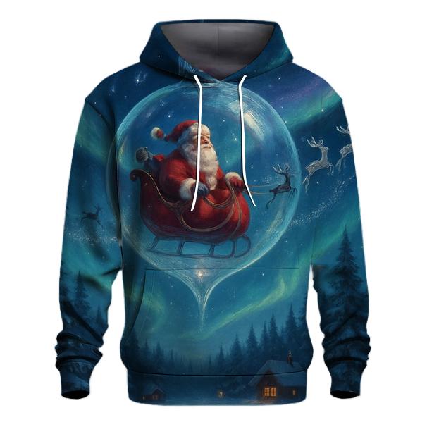 Santa In The Northern Lights Hot Air Bauble printed hoodies