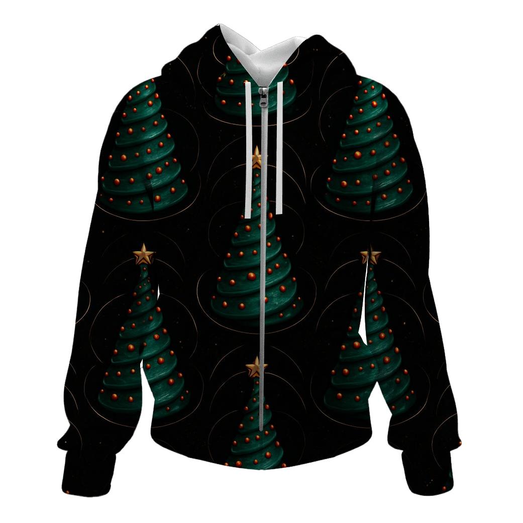 Emerald Christmas Tree Spiral Cones On Black hoodie designs