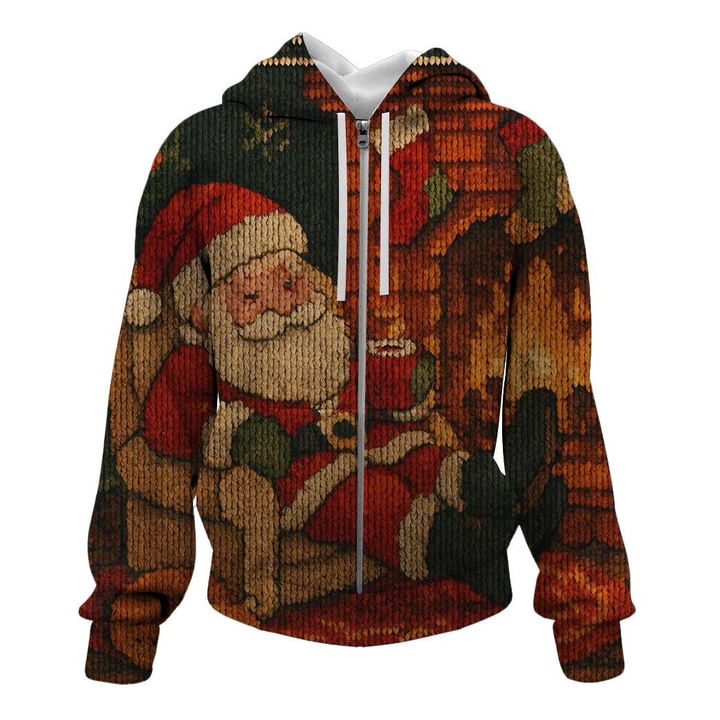 Cozy Fireplace Knitted Santa Scene pullover hoodies