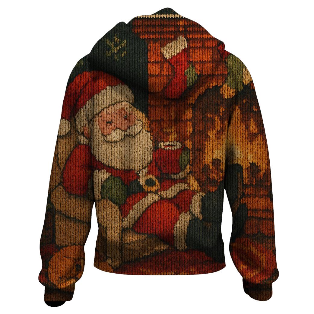 Cozy Fireplace Knitted Santa Scene pullover hoodies