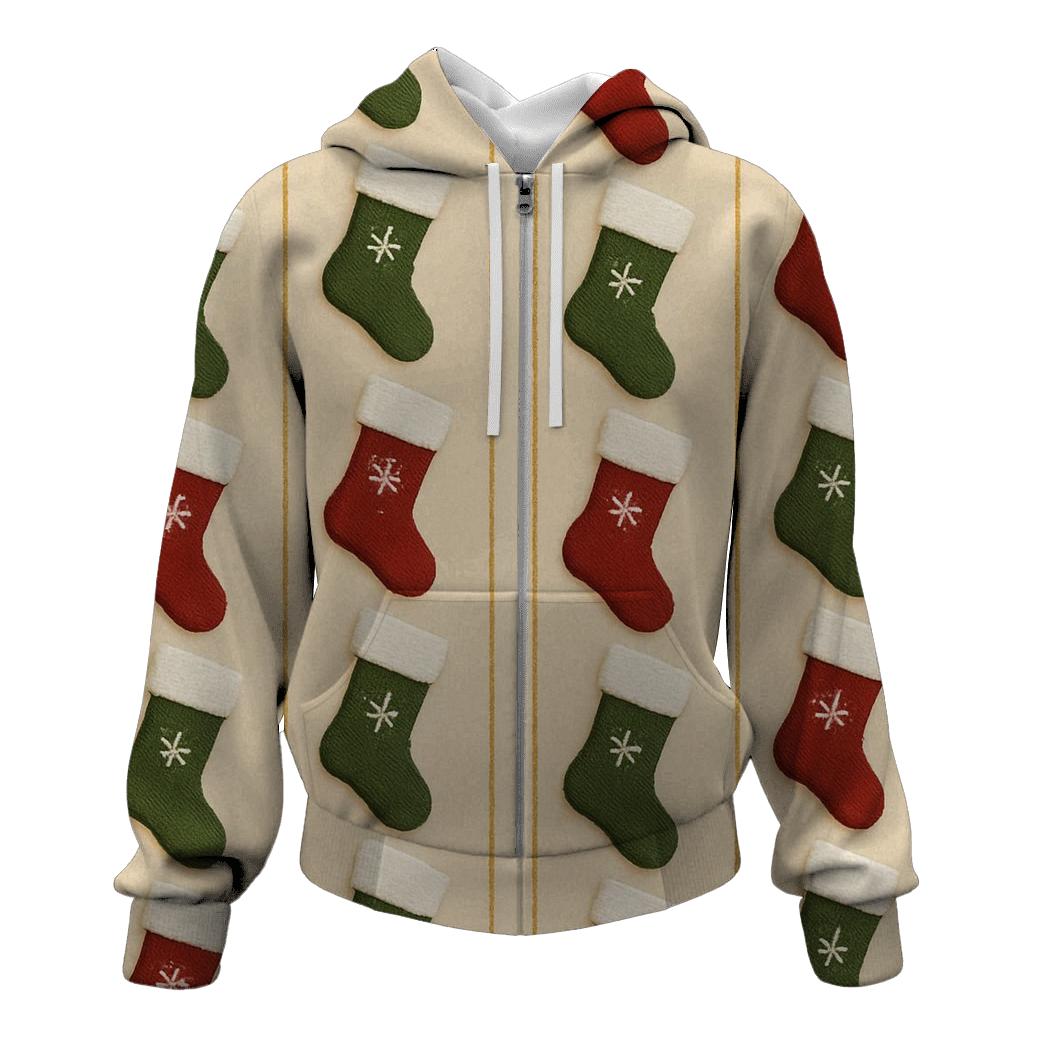 Christmas Stocking Stripe Parade On Soft Beige premium hoodies
