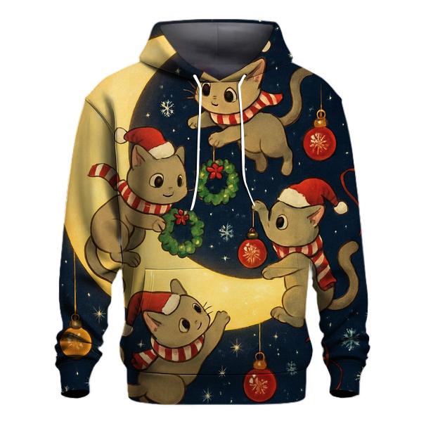 Christmas Cats Decorating The Moon graphic hoodies