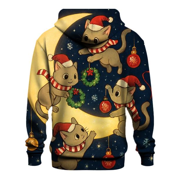 Christmas Cats Decorating The Moon graphic hoodies