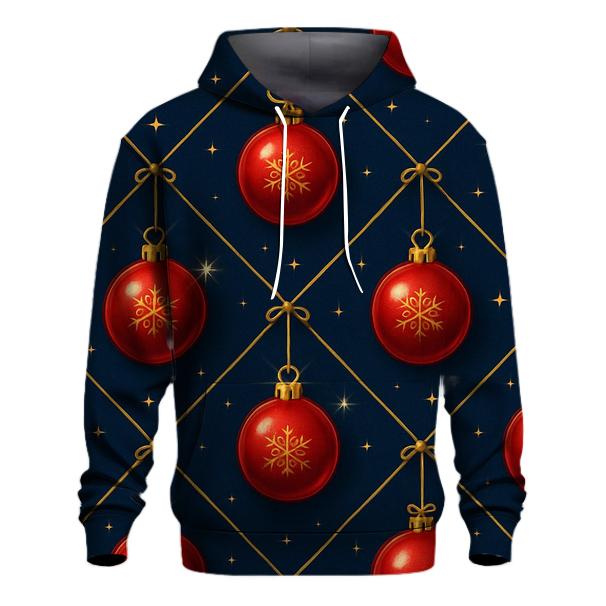 Crimson Christmas Ornaments Lattice On Midnight Field heavyweight hoodies
