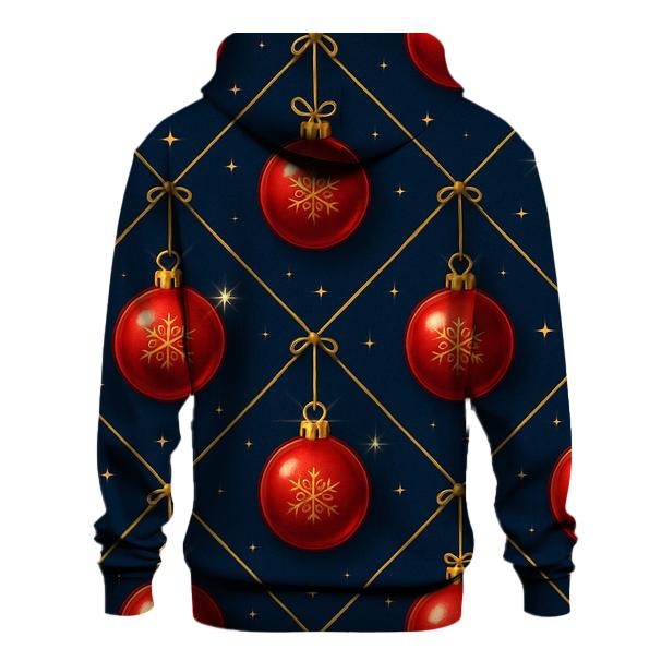Crimson Christmas Ornaments Lattice On Midnight Field heavyweight hoodies