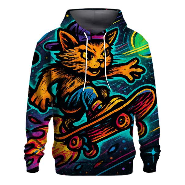 Galactic Skater Cat Comet Ride graphic hoodies
