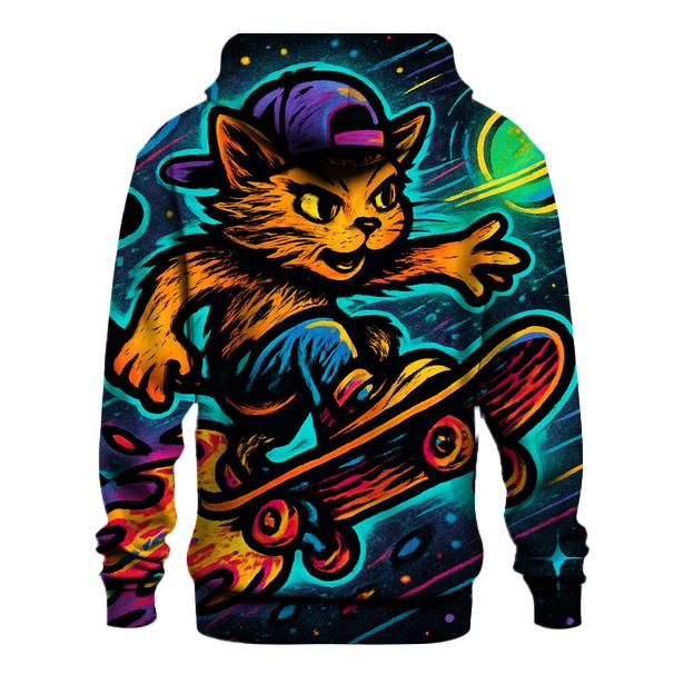 Galactic Skater Cat Comet Ride graphic hoodies