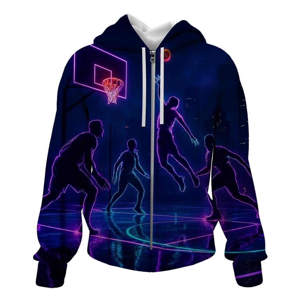 Neon Night Street Basketball printed hoodies