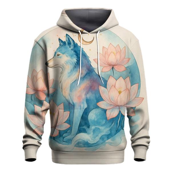 Celestial Lotus Moon Wolf embroidered hoodies