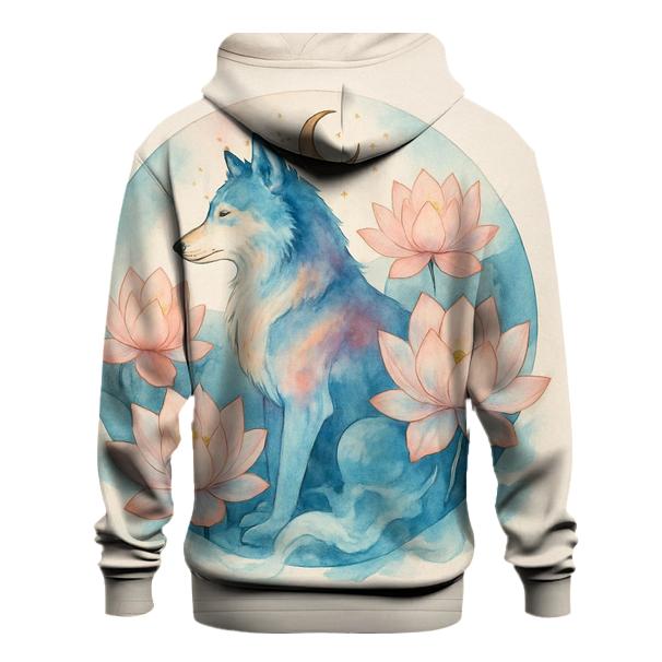 Celestial Lotus Moon Wolf embroidered hoodies
