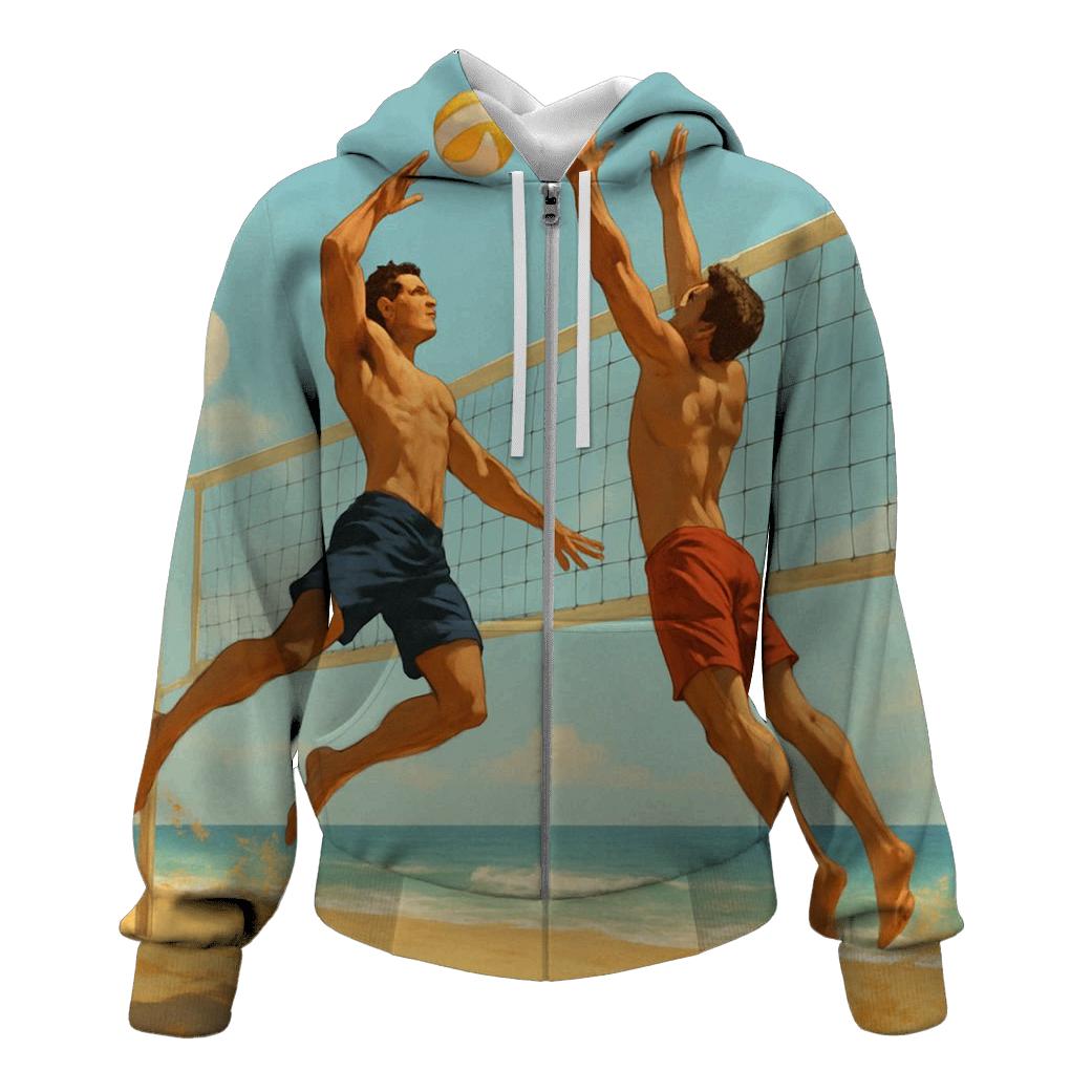Golden Sand Beach Volleyball Rally zip-up hoodies