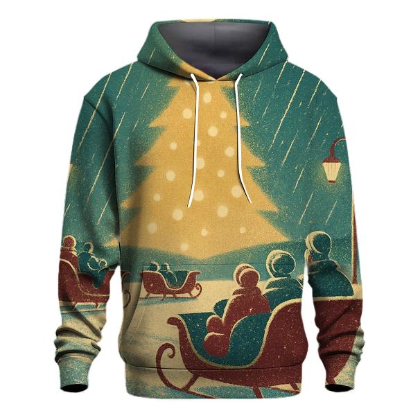 Retro Sleigh Drive In Under Falling Stars printed hoodies