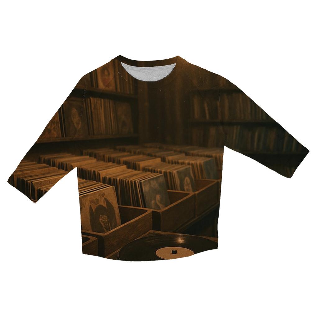 Vintage Record Store Night Scene custom 3/4 sleeve shirts