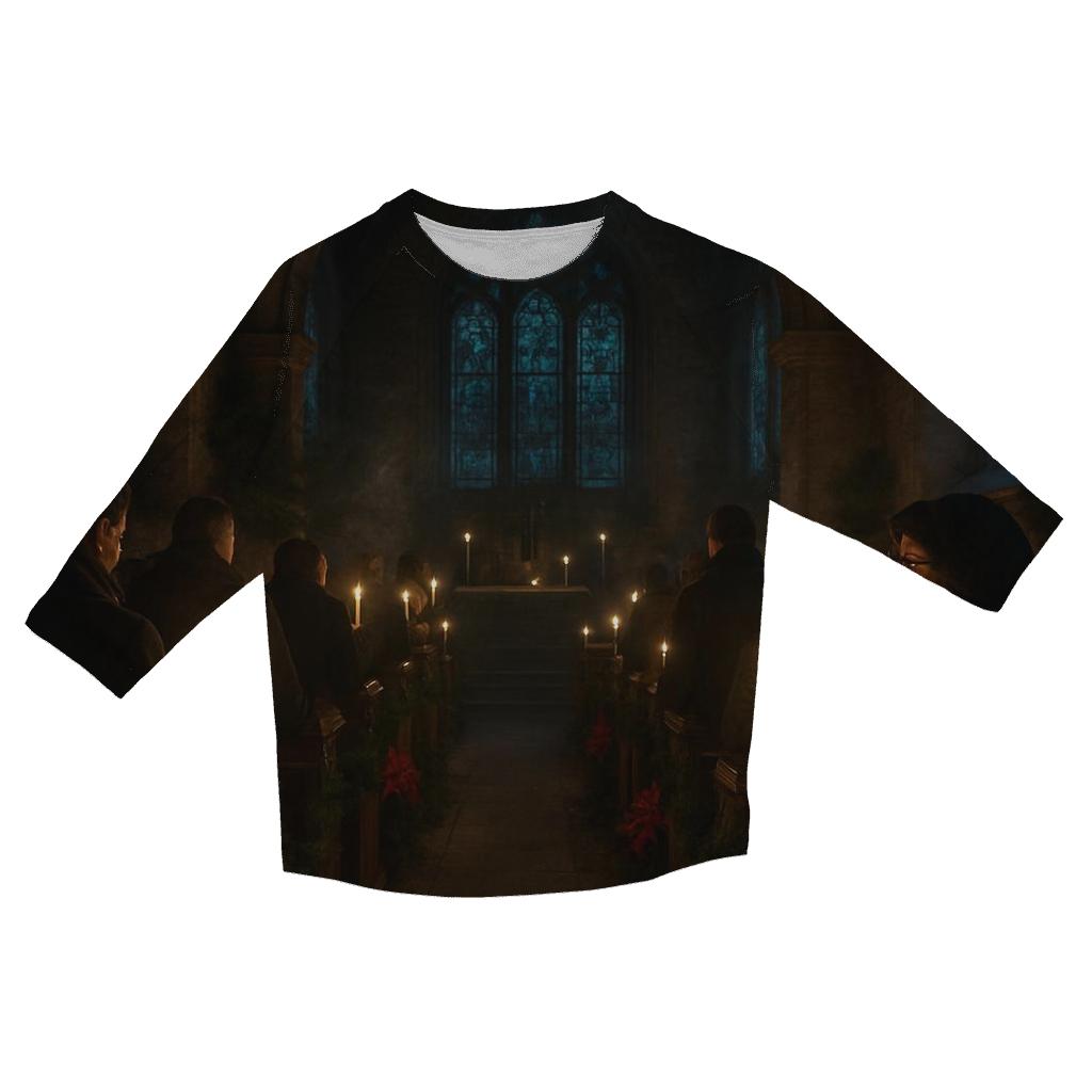 Quiet Midnight Mass Candle Procession casual three quarter sleeve shirts