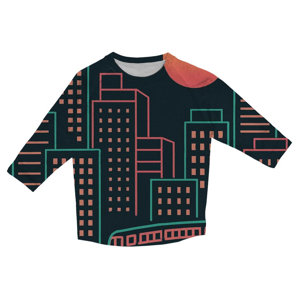 City Night Neon Skyline Groove casual three quarter sleeve shirts