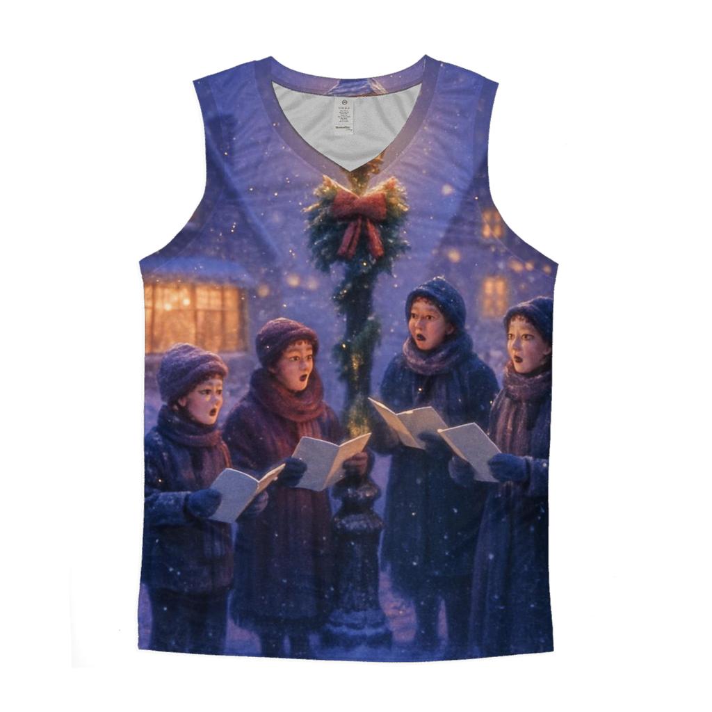 Snowy Village Carolers At Dusk personalized athletic tanks