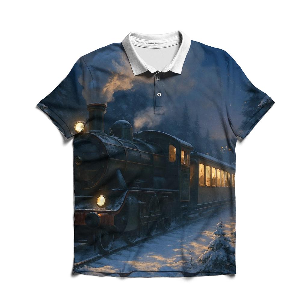 Christmas Train Through The Pine Forest classic pique polos