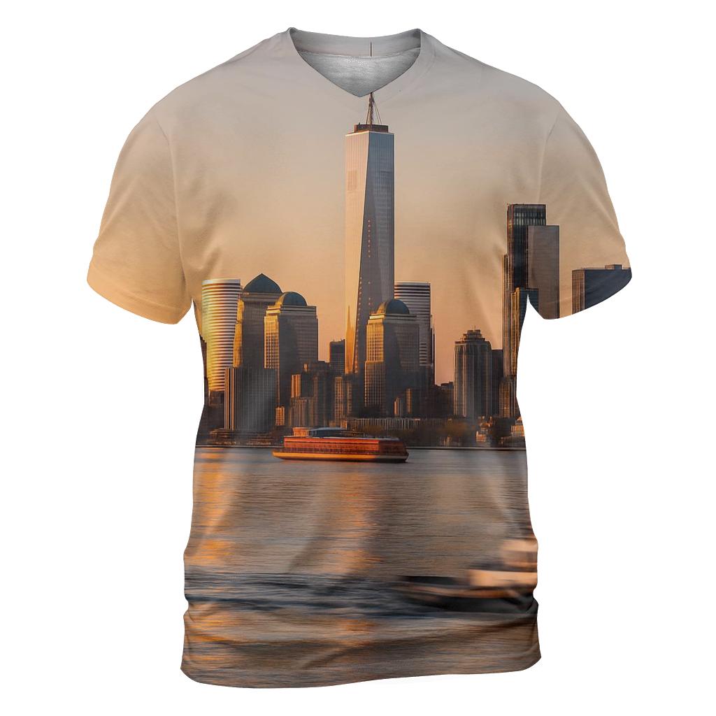 Harbor Dawn Over Lower Manhattan custom all-over print shirts