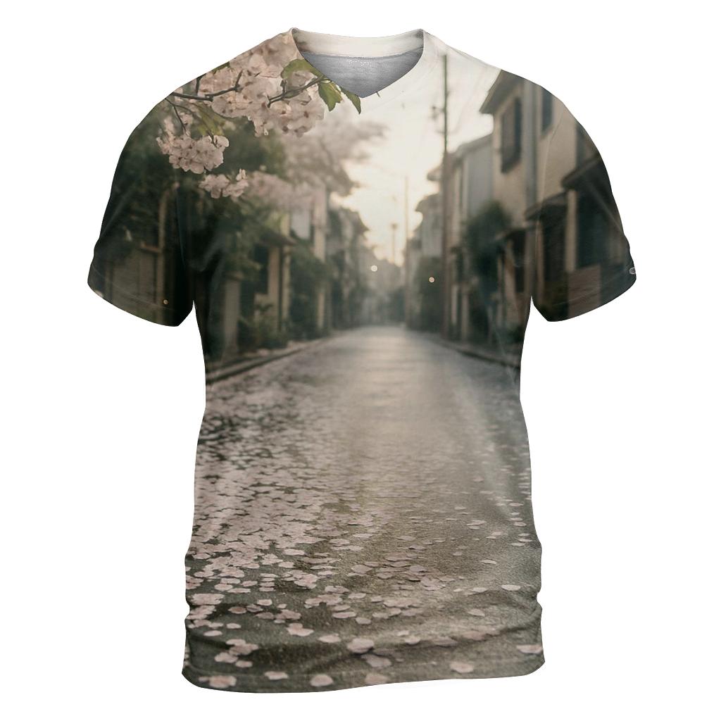 Cherry Blossom Petals On A Tokyo Side Street unique graphic print tees