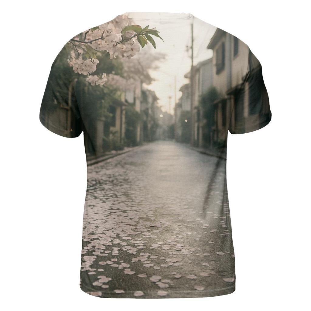 Cherry Blossom Petals On A Tokyo Side Street unique graphic print tees