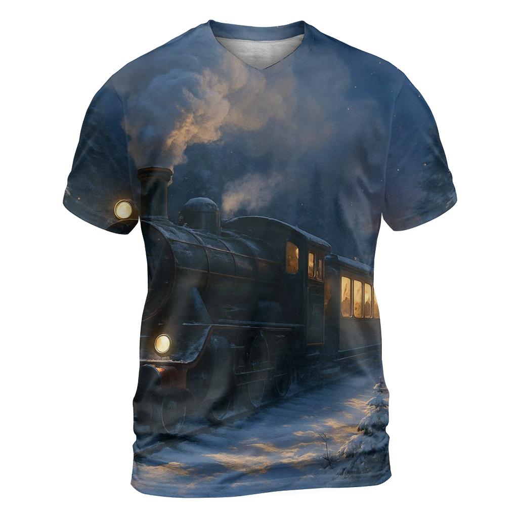 Christmas Train Through The Pine Forest statement graphic shirts