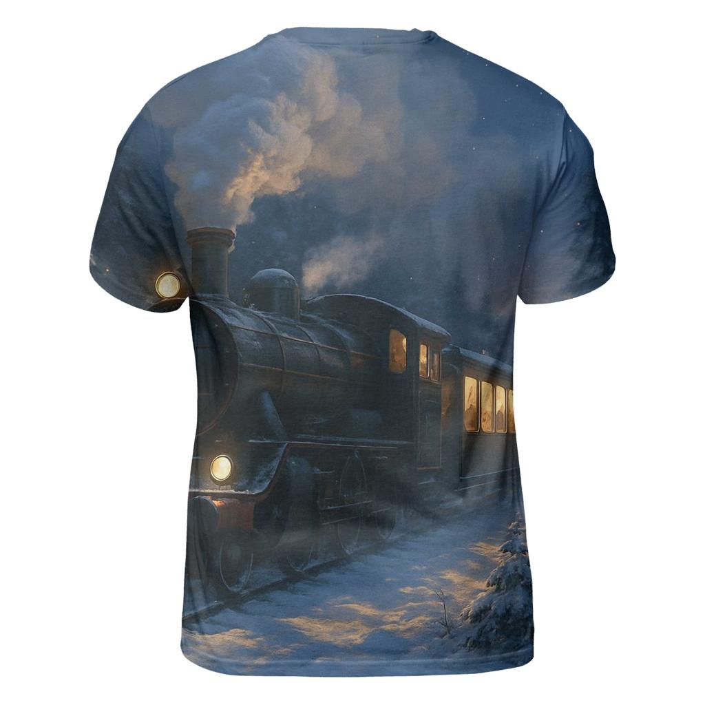Christmas Train Through The Pine Forest statement graphic shirts
