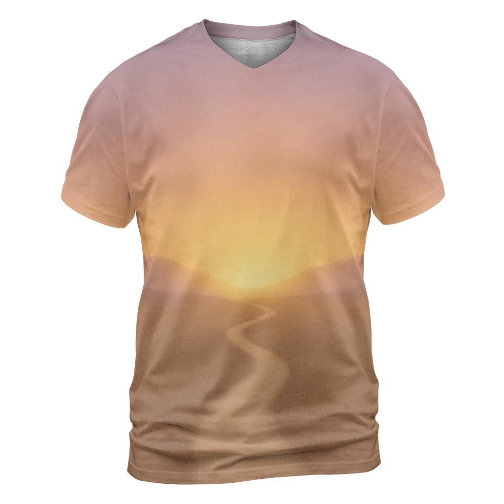 Golden Horizon Walk artistic all-over print tops