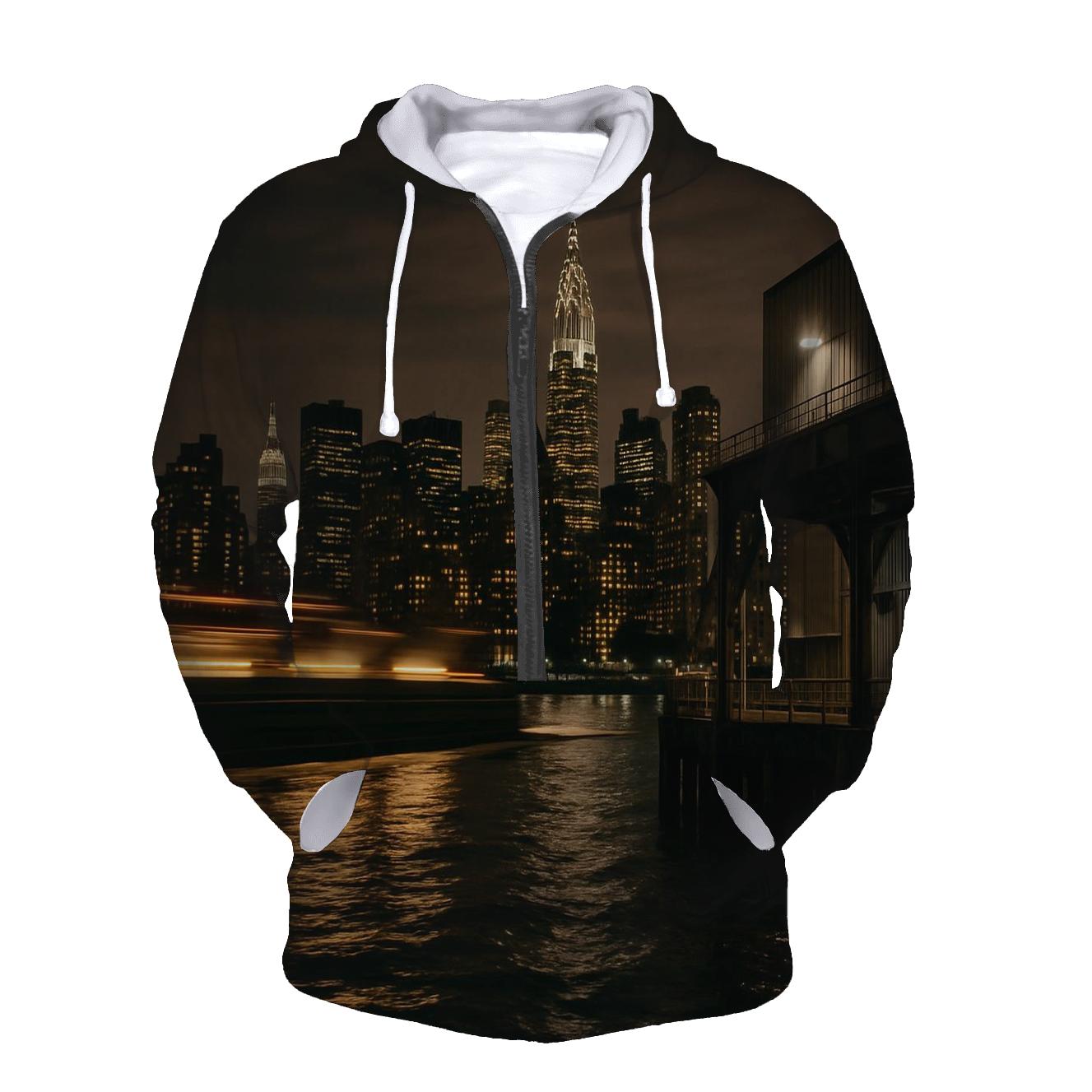 Nocturnal Cargo Barge On The East River graphic hoodies