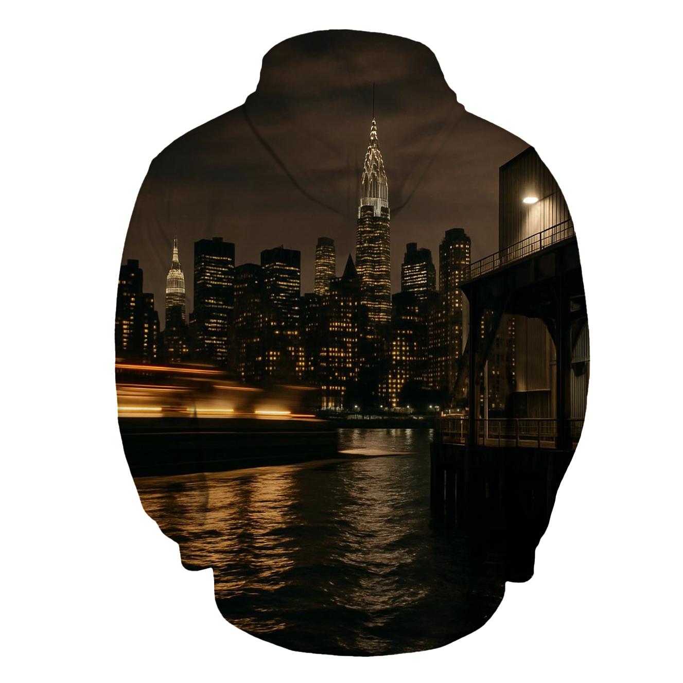 Nocturnal Cargo Barge On The East River graphic hoodies