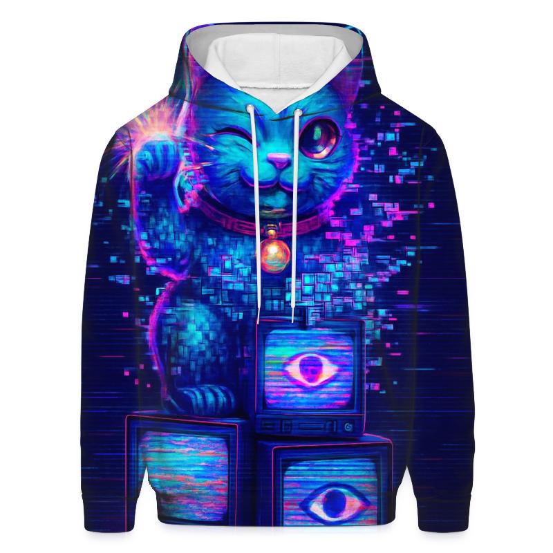 Glitchy Fortune Feline designer hoodies