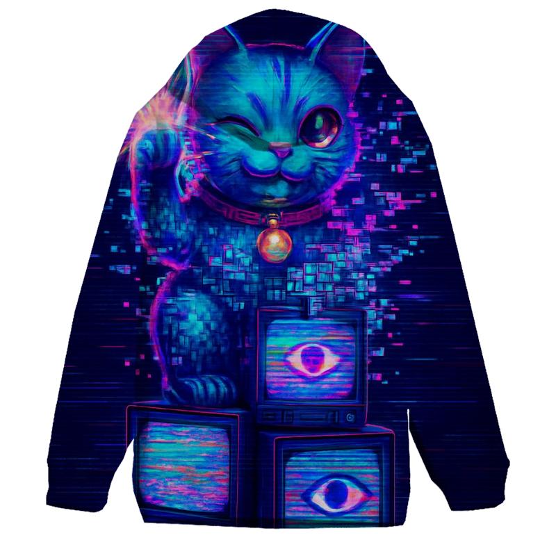 Glitchy Fortune Feline designer hoodies