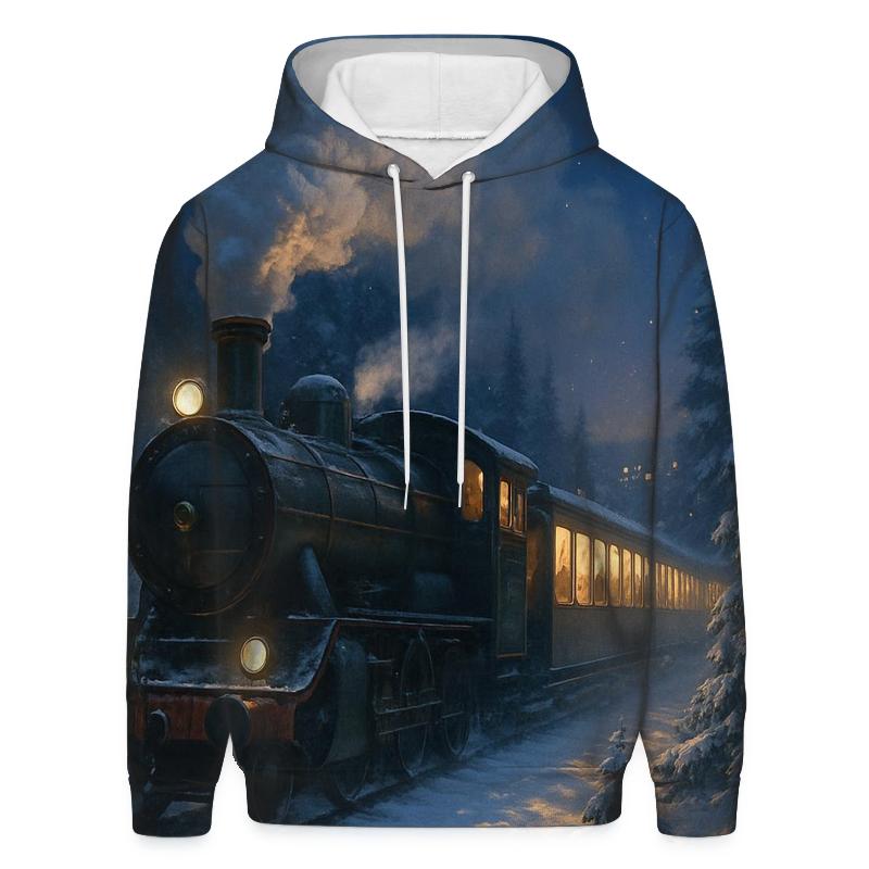 Christmas Train Through The Pine Forest heavyweight hoodies